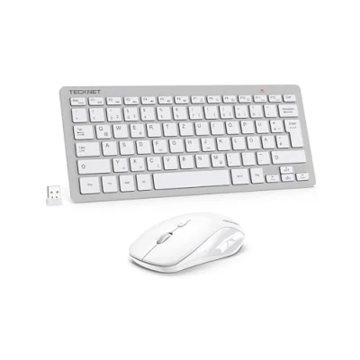Obrázek TECKNET Sada bezdrátové klávesnice myši, německé rozložení QWERTZ, 2,4 GHz bezdrátová mini myš, dosah 15 m, tichá s myší pro PC, laptop, Smart TV, stříbrná