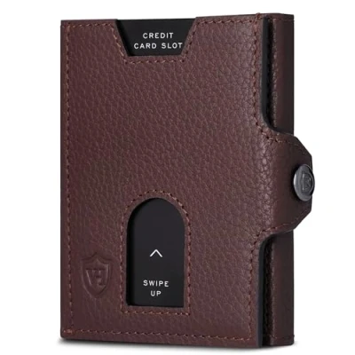Obrázek VON HEESEN Slim Wallet s RFID ochranou Mini peněženka pánská a dámská malá pouzdro na kreditní karty malá, Tmavě hnědá, XL přihrádka mince