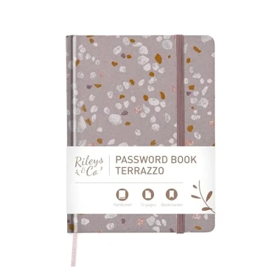 Obrázek Rileys &amp; Co. Terrazzo Elegance Kniha hesel Abecední karty, organizér hesel, bezpečný manažer přihlášení na internetu a webové stránky, uživatelské jméno paměť stylové (růžová, 20,3 x 15,2 cm)