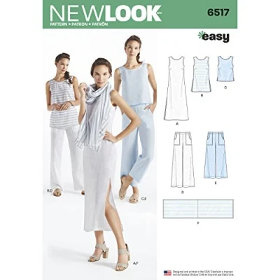 Obrázek Simplicity Muster New Look Damen Kleid/Tunika/Top/Pants/Schal Schnittmuster, weiß