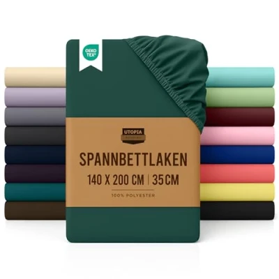 Obrázek Utopia Bedding napínací prostěradlo 140 x 200 cm zelená kartáčované polyesterové z mikrovlákna hloubka 35 taška