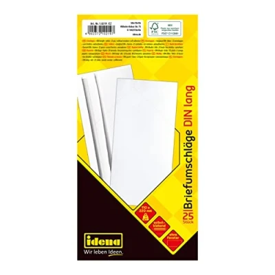 Obrázek Idena 10219 dlouhé dopisní obálky, 75 g/m², samolepicí, bez oken, bílé, 25 kusů