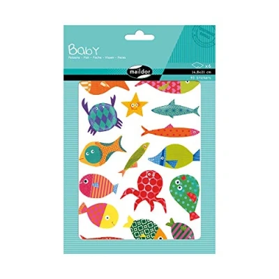 Obrázek Maildor AE037O Baby Packung Stickers (mit 6 Bögen in Format DIN A5, 14, 8 x 21cm, ideal für Kinder ab 2 Jahren, Fisch) 1 Pack