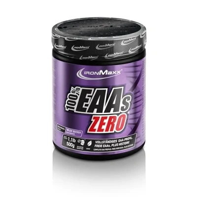 Obrázek IronMaxx 100% dóza EAAs Zero Wildberry 500 g EAA prášek, veganský a bez cukru se všemi 8 esenciálními aminokyselinami ovocná chuť, konzervačních látek