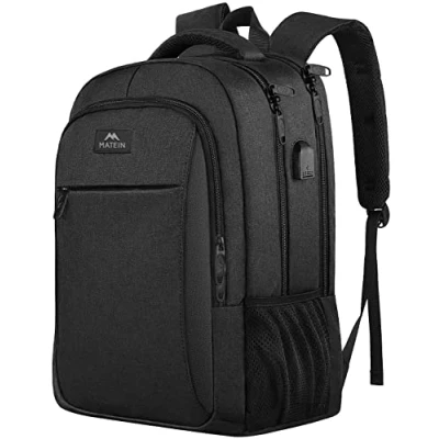 Obrázek MATEIN Business Laptop Batoh 15,6 palců Cestovní Taška s USB nabíjecí přípojkou Vodoodpudivý Daypack Práce College Computer Pánský Dámský, černý