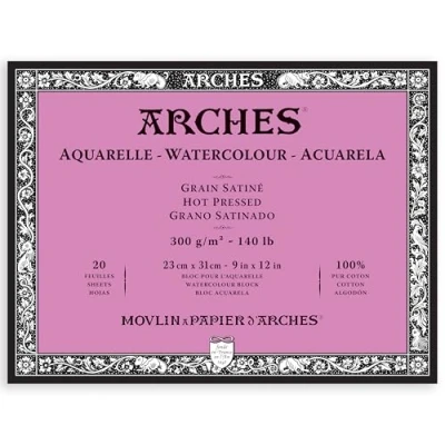 Obrázek ARCHES Aquarelle 100% Satin 300 g Block verleimt 4 l 23 x 31 20 Blätter Naturweiß