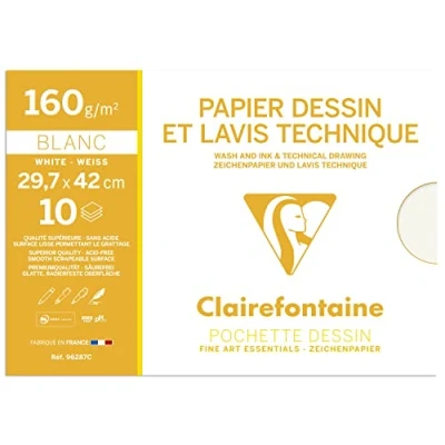 Obrázek Clairefontaine 96287C Mappe Zeichenpapier (ideal für technische Zeichnungen, DIN A3, 29,7 x 42 cm, 10 Bögen, 160 g) weiß
