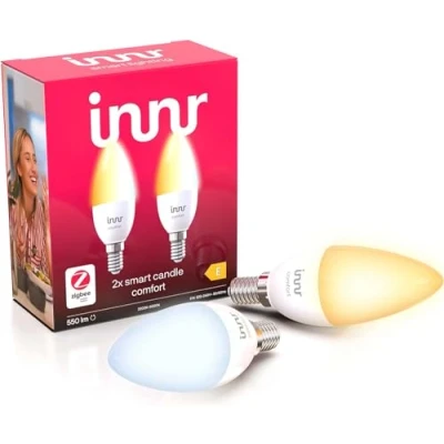 Obrázek innr Zigbee E14 LED svíčka, White Ambiance, funguje s Hue*, Alexa (Bridge nutná) teplá bílá, sladěné bílé světlo, 2200 K 5000 K, balení po 2 ks