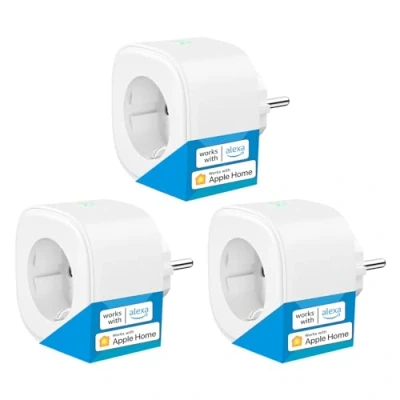 Obrázek Chytrá zásuvka funguje s Homekit, meross WLAN Plug, inteligentní konektor, kompatibilní se Siri, Alexa, Google Assistant, není nutný rozbočovač, 16 A, vstup: 100 200 V, 50/60 Hz, 2,4 GHz, 3 ks