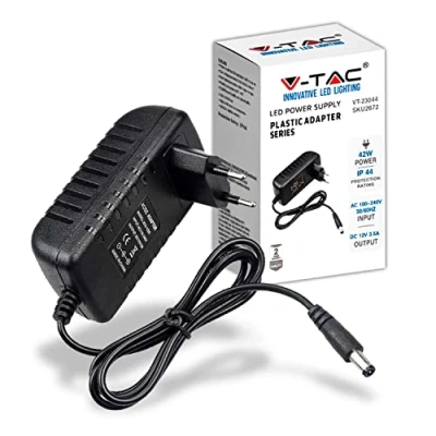 Obrázek V TAC Netzteil 12 42 W 3,5 A für Kameras, LED Streifen, Modem, Plug&amp;Play mit Netzstecker Bildschirme und elektronische Geräte Eingang AC 100 240 50/60 Hz, Schwarz