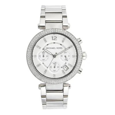 Obrázek Michael Kors Parker hodinky pro dámy, chronograf s řemínkem z ušlechtilé oceli nebo kůže, 39 mm, růžové zlato a Off White, stříbrná, Náramek