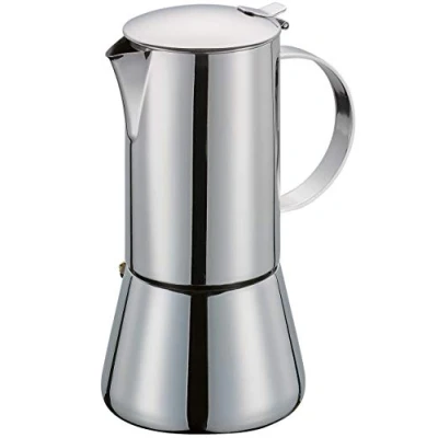 Obrázek Cilio kávovar AIDA s rovnou podlahou, ušlechtilá ocel, vhodný pro všechny typy sporáků, Ø 8 cm, výška 15 do myčky, konvice na espresso, 2 šálky, kempinkový vařič kávu