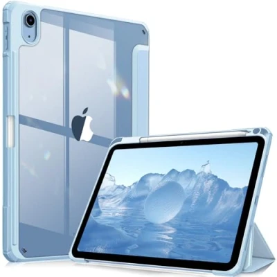 Obrázek Fintie Hybridní pouzdro pro iPad 10. generace 2022 (10,9 palců) s držákem na pero ochranné odolné proti nárazu průhlednou tvrdou skořepinou zadní straně, nebeská modrá