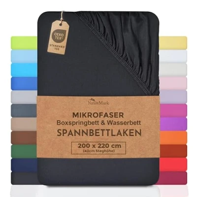 Obrázek NatureMark Mikrovláknová postel Boxspring &amp; vodní Napínací prostěradlo 200 x 220 cm 40 výška boku 100% polyester, černé