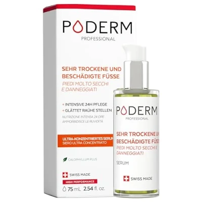 Obrázek PODERM velmi suché a poškozené nohy opravené intenzivní péče po dobu 24 hodin viditelně za 7 dní 100% přírodní složky o Švýcarsko Made