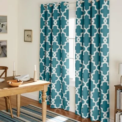 Obrázek TOWN &amp; COUNTRY EVERYDAY Ironwork Satin závěs, tkaný, pro okna, textil, modro zelený, W 52&quot; x D 108&quot; (2 panely), 2