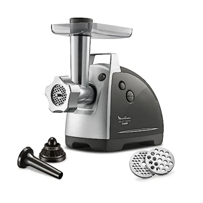 Obrázek Moulinex Mlýnek na maso ME6868 Meat Mincer 2200 W součástí balení 4 příslušenství bezpečný zpětný systém černá/stříbrná
