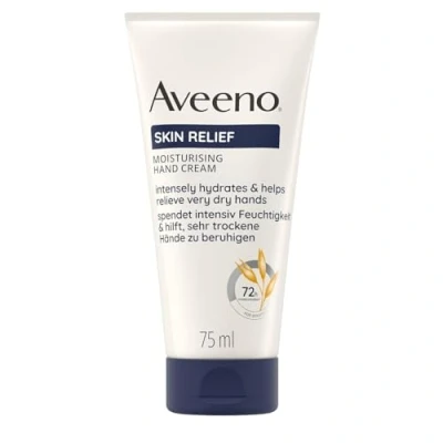 Obrázek Aveeno Skin Relief Feuchtigkeitsspendende Handcreme (75 ml), parfümfreie für sehr trockene Hände, natürliche Hautpflege mit beruhigendem Hafer &amp; Sheabutter, vegan*