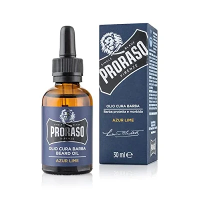 Obrázek Proraso Beard Oil Azur Lime, 30 ml, olej na vousy s svěží vůní, změkčovač vousů pečuje o pokožku a vlasy chrání vousy, Made in Italy, Aloe