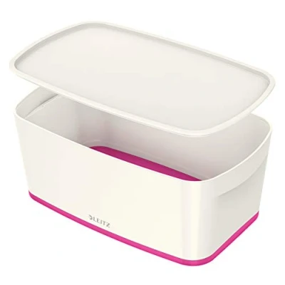 Obrázek Leitz MyBox, úložný box s víkem, malý, neprůhledný, bílá/růžová metalíza, plast, 52291023