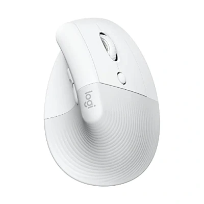 Obrázek Logitech Vertikální ergonomická myš Lift, bezdrátová, Bluetooth nebo Logi Bolt USB přijímač, tiché klikání, 4 tlačítka, kompatibilní s Windows/macOS/iPadOS, laptop, PC bílý