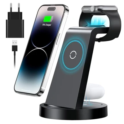 Obrázek Nabíjecí stanice 3 v 1, rychlá bezdrátová nabíječka Pro Apple iPhone 16, 15, 14, 13, 12, 11 SE X XS XR 8 a Watch 9 7 6 5 4 2 Air Pods s 18W rychlým