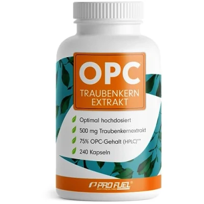 Obrázek Extrakt z hroznových jader OPC 240 kapslí se 75% čistým O.P.C. na kapsli laboratorně testováno (metoda PLC) s certifikátem: Pravý obsah 75 % 500 mg extraktu v jedné
