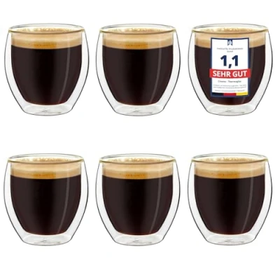 Obrázek Creano dvoustěnné sklenice na espresso, 6dílná sada 100 ml, moka šálky, termosklenice s plovoucím efektem
