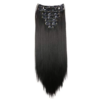 Obrázek CAISHA by PRETTYSHOP XXL 60 cm 8dílná sada CLIP IN EXTENSIONS prodloužení vlasů příčesek objemný hladký přírodní černý CES26