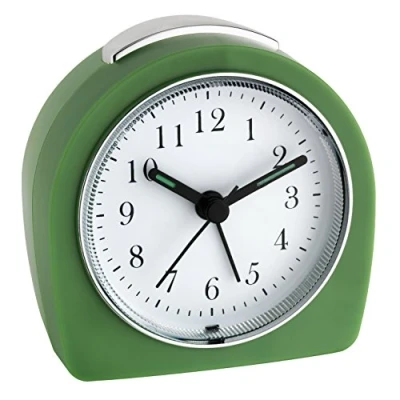 Obrázek TFA Dostmann Analogový budík, 60.1021, tichý hodinový strojek, alarm s funkcí snooze, podsvícení, zelený, D 87 x Š 55 V 90 mm