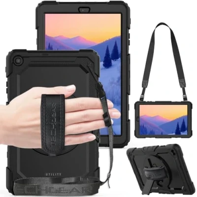 Obrázek TECHGEAR pouzdro na mobil Utility pro Samsung Galaxy Tab A 10,1 2019 (SM T510 / T515) Robustní Heavy Duty nárazuvzdorné ochranné s otočným stojanem o 360 stupňů, ruční ramenní popruh
