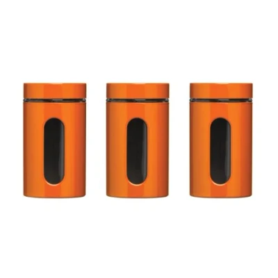 Obrázek Premier Housewares Sada dóz na potraviny 1000 ml, 3 kusy, červená oranžová, smalt, sklo, nerezová ocel, 10 x 19