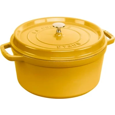 Obrázek STAUB Gusseisen Bräter/Cocotte, Rund 28 cm, 6,7 L, Aromaregen Funktion für optimale Befeuchtung, alle Herdarten inkl. Induktion und Backofen, Citron