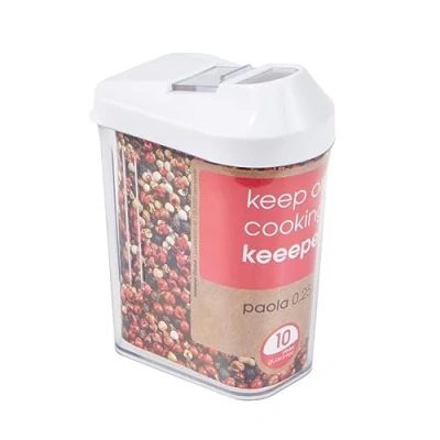 Obrázek keeeper Zásobník na zásoby sucha, plynule nastavitelný dávkovací víčko, plast, 250 ml, 6,5 x 4 12 cm, paola, bílá