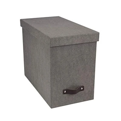 Obrázek BIGSO box OF SWEDEN Závěsný rejstříkový s víkem od Johan stylová archivní krabice včetně 8 závěsných pořadačů na závěsné desky z dřevovláknité a papíru ve stylovém lněném vzhledu šedá