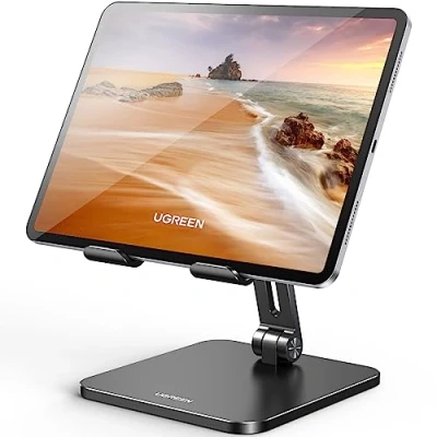 Obrázek UGREEN Tablet Ständer Aluminium Verstellbar Halterung Tisch Halter kompatibel mit iPad Pro Air Mini 11 12.9 Galaxy Tab Redmi Pad Huawei MatePad iPhone 15 bis 12,9 Zoll (Schwarz)