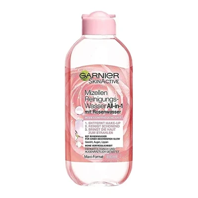 Obrázek Garnier Micelární čisticí voda vše v 1 s růžovou vodou pro zvláštní lesk, odstraňovač make upu a čištění obličeje citlivou pokožku, Skin Active, x 400 ml