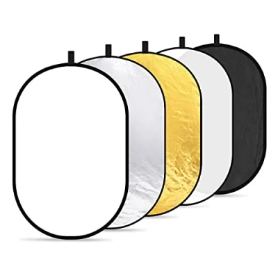 Obrázek NEEWER 5 v 1 reflektor 24&quot; x36&quot;/60 x 90 cm světelný pro fotografování, přenosný skládací Multi Disc s kapsou průsvitný, stříbrný, zlatý, černý, bílý difuzor studiové a venkovní