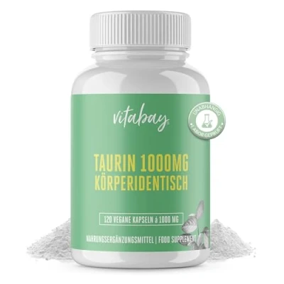 Obrázek Vitabay Taurin kapsle vysoké dávky 1000 mg 120 taurinových kapslí VEGAN L tablety Taurine Capsules Aminokyselina