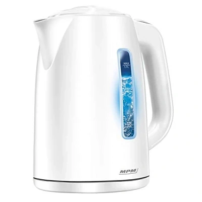 Obrázek MPM MCZ 66 Elektrischer Wasserkocher Beleuchteter Innenraum, Fassungsvermögen 1,7 l, kabellos, BPA frei, Anti Kalkfilter, Automatische Abschaltung, 2200 W, Weiß