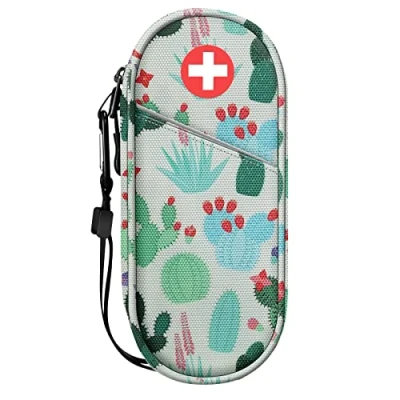 Obrázek SITHON EpiPen lékařská taška, přenosná nouzová izolovaná taška na léky, organizér 2 EpiPens, inhalátor astmatu, anti histamin, Auvi Q, Allergy Medicine Essentials, (ZZ kaktus)