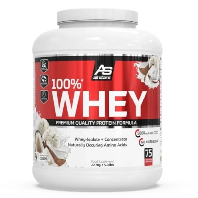 Obrázek All Stars 100% WHEY PROTEIN 2270 g I proteinový prášek s kořeněným koncentrátem a izolátem lahodný nízkým obsahem tuku kvalitní krémový koktejl kokosovou