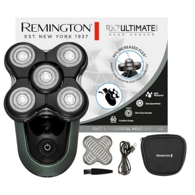 Obrázek Remington Plešatý holicí strojek pánský elektrický [funkce Turbo Boost] na holení lithium (5 holicích hlav, max. 0,2 mm, komora zachytávání vlasů, detailní, vodotěsný)