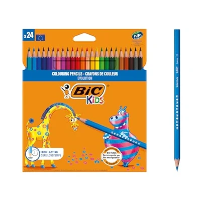 Obrázek BIC Kids pastelky ECOlutions Evolution, k malování ve 24 barvách, v kartonovém pouzdře, od 5 let, nerozbitná náplň a bez dřeva, kusů (balení 1 ks)