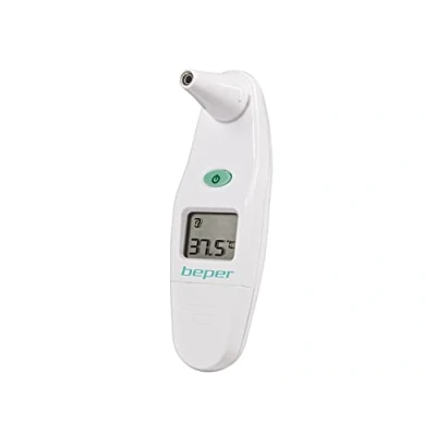 Obrázek BEPER 40.102 Digitales Infrarot Ohrthermometer mit Schnellmessung, 15 hygienische Einweg Sensorköpfe aus Kunststoff, 1 Batterie enthalten, LCD Display