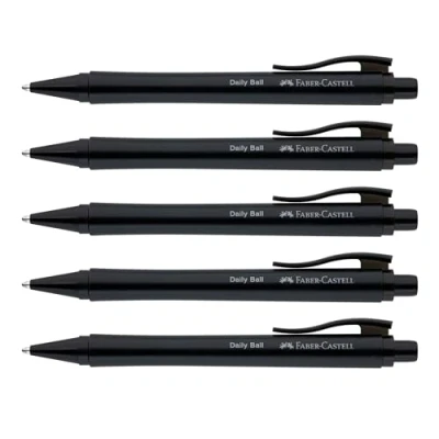 Obrázek FABER CASTELL 205202 kuličkové pero Daily Ball černé, 5 kusů, s vyměnitelnou náplní XB, vhodné na dokumenty