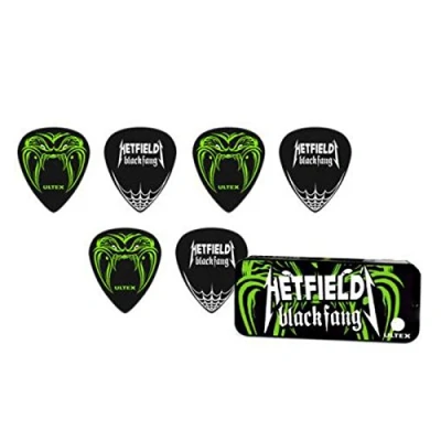 Obrázek JIM DUNLOP Plektrum Ultex Hetfield&#039;s Black Fang 0,73 mm krabička z kovu s 6 kusy, černá