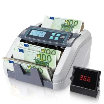 Obrázek MUNBYN Počítačka peněz IMC51 počítadlo peněz, přidání + dávka/hodnota, bankovek UV/MG/IR/MT, pouze 1100 bankovek/minutu, LCD displej, šedá