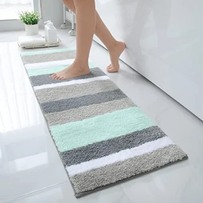 Obrázek Homaxy neklouzavý koupelnový koberec měkký s vysokým vlasem z mikrovlákna koupelnová rohož savý lze prát předložka 40 x 120 cm, zelená/šedá