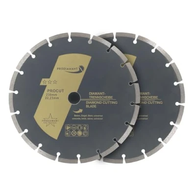 Obrázek PRODIAMANT Sada diamantových řezných kotoučů 2x 230 mm univerzální řezný kotouč na kámen, beton, žulu, zdivo, cihly příslušenství úhlová bruska